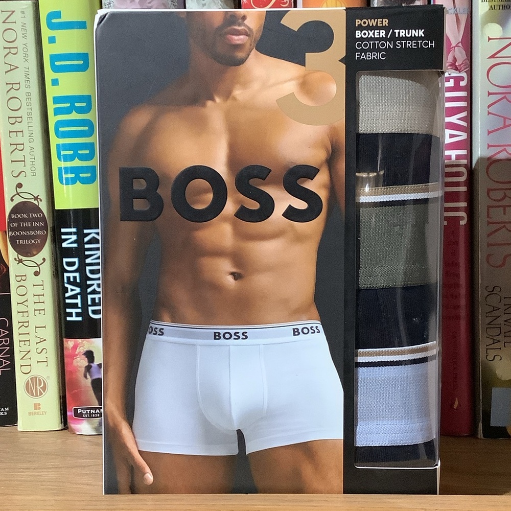 BOSS Men's White & Black Boxer Briefs.